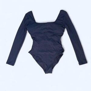 Navy blue long sleeve lined bodysuit with tie back detail size M Celebrity Pink